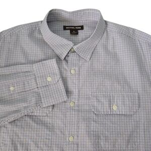 Michael Kors Mens XL Long Sleeve Shirt Purple Grid Check 100% Cotton Button Fron